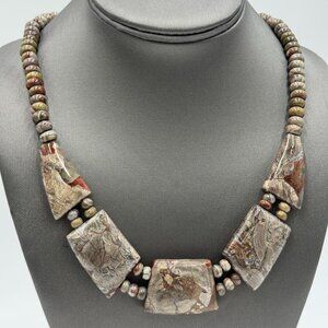 Jay King Sterling Silver Mushroom Rhyolite Beaded Bib  Necklace, 18"